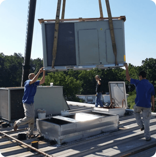 peoples carrying hvac system with ropes